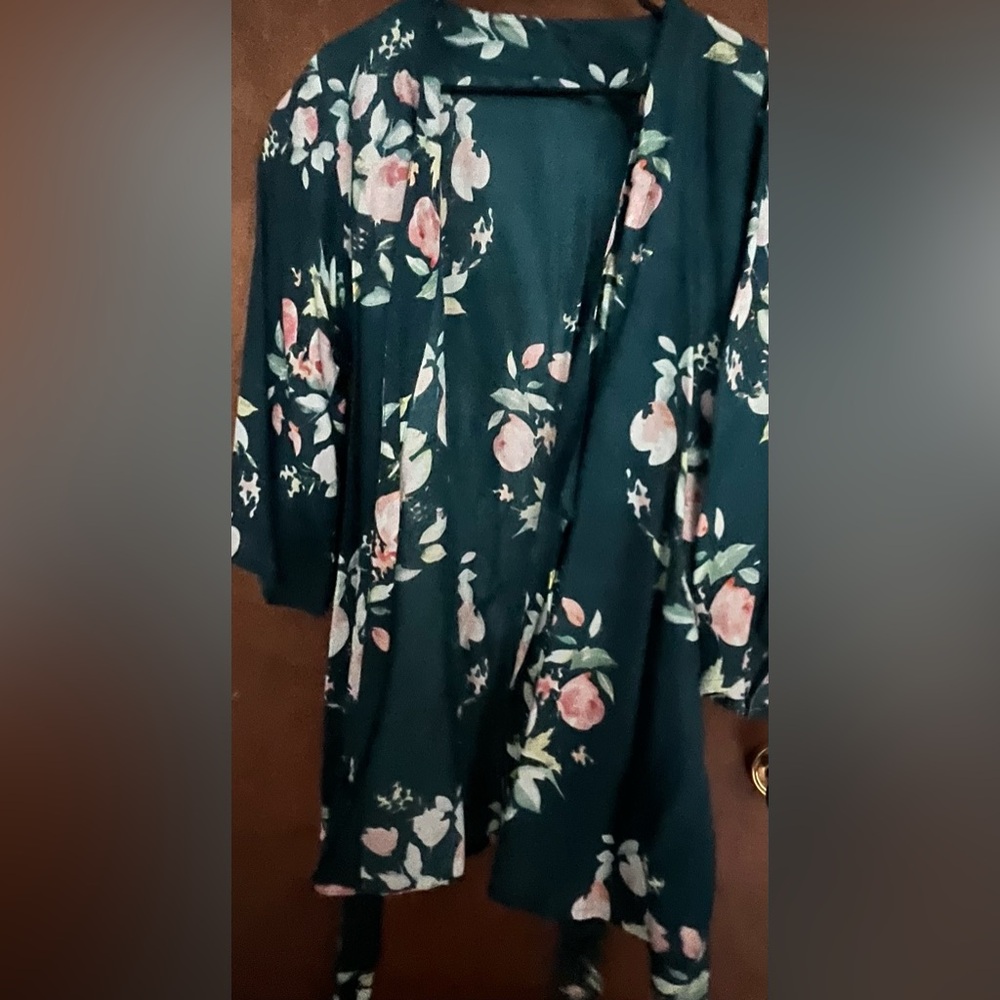 Floral wrap robe with pinky peach florals